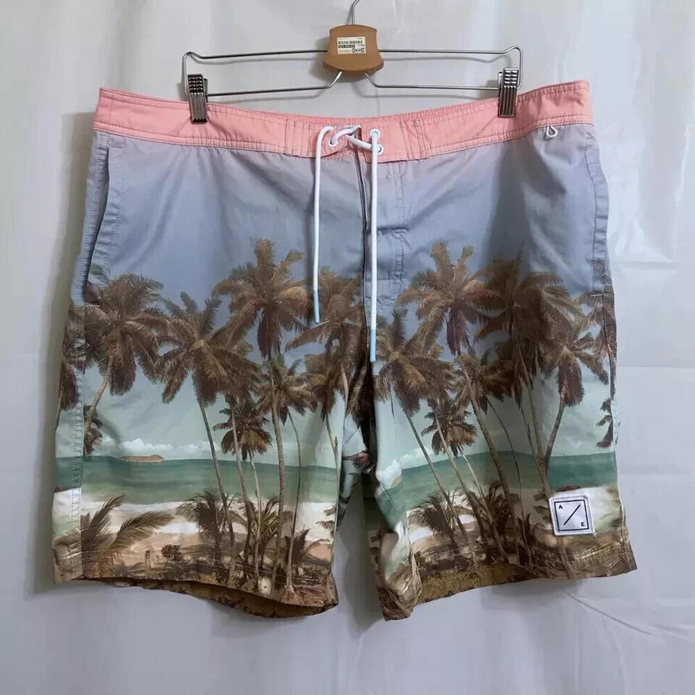 American Eagle Men's Tropical Palm Tree Swim Shorts XXL Vacation